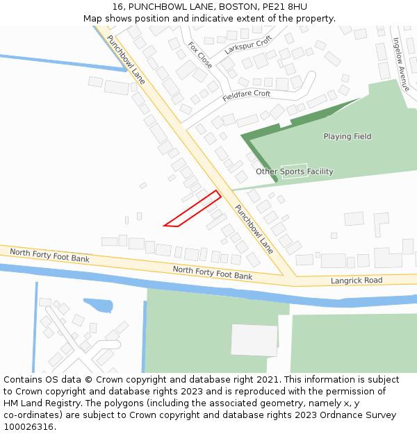 16, PUNCHBOWL LANE, BOSTON, PE21 8HU: Location map and indicative extent of plot