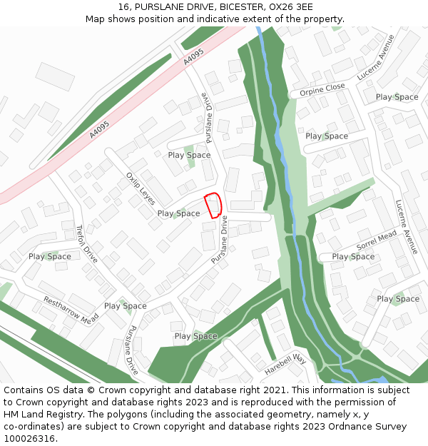 16, PURSLANE DRIVE, BICESTER, OX26 3EE: Location map and indicative extent of plot