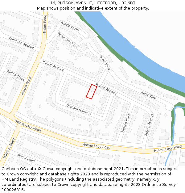16, PUTSON AVENUE, HEREFORD, HR2 6DT: Location map and indicative extent of plot