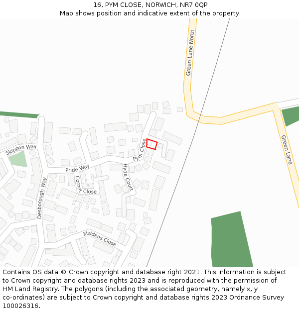 16, PYM CLOSE, NORWICH, NR7 0QP: Location map and indicative extent of plot