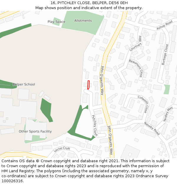 16, PYTCHLEY CLOSE, BELPER, DE56 0EH: Location map and indicative extent of plot