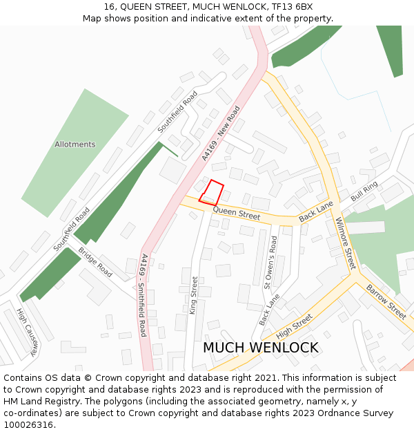 16, QUEEN STREET, MUCH WENLOCK, TF13 6BX: Location map and indicative extent of plot