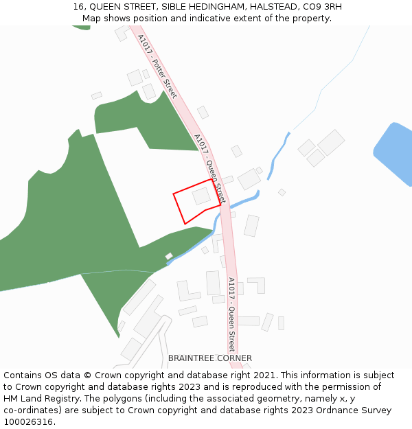16, QUEEN STREET, SIBLE HEDINGHAM, HALSTEAD, CO9 3RH: Location map and indicative extent of plot