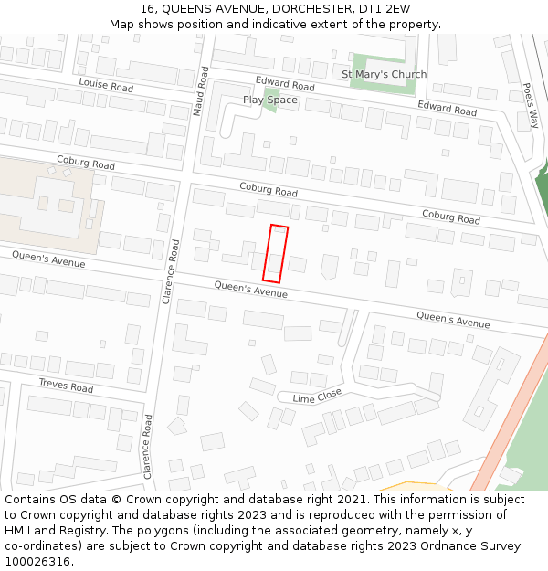 16, QUEENS AVENUE, DORCHESTER, DT1 2EW: Location map and indicative extent of plot