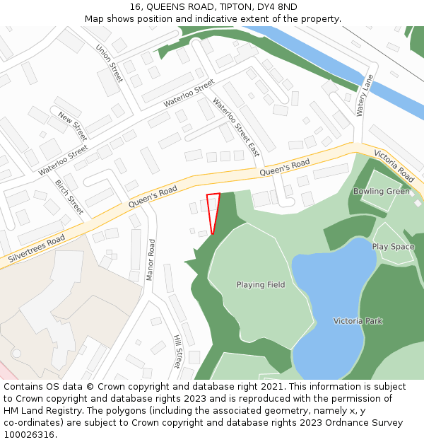 16, QUEENS ROAD, TIPTON, DY4 8ND: Location map and indicative extent of plot