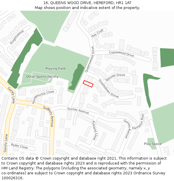 16, QUEENS WOOD DRIVE, HEREFORD, HR1 1AT: Location map and indicative extent of plot