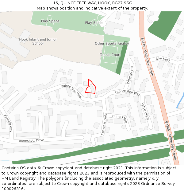 16, QUINCE TREE WAY, HOOK, RG27 9SG: Location map and indicative extent of plot