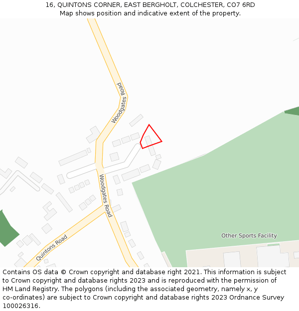 16, QUINTONS CORNER, EAST BERGHOLT, COLCHESTER, CO7 6RD: Location map and indicative extent of plot