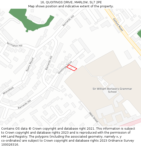 16, QUOITINGS DRIVE, MARLOW, SL7 2PE: Location map and indicative extent of plot