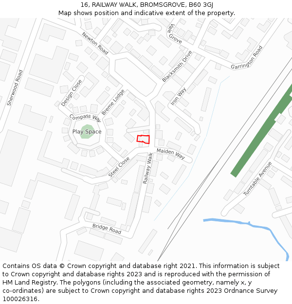 16, RAILWAY WALK, BROMSGROVE, B60 3GJ: Location map and indicative extent of plot