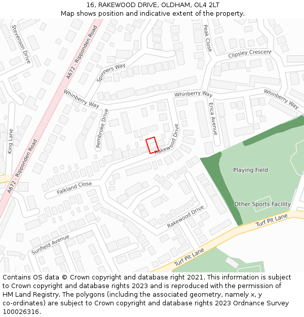 16, RAKEWOOD DRIVE, OLDHAM, OL4 2LT: Location map and indicative extent of plot