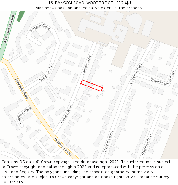 16, RANSOM ROAD, WOODBRIDGE, IP12 4JU: Location map and indicative extent of plot