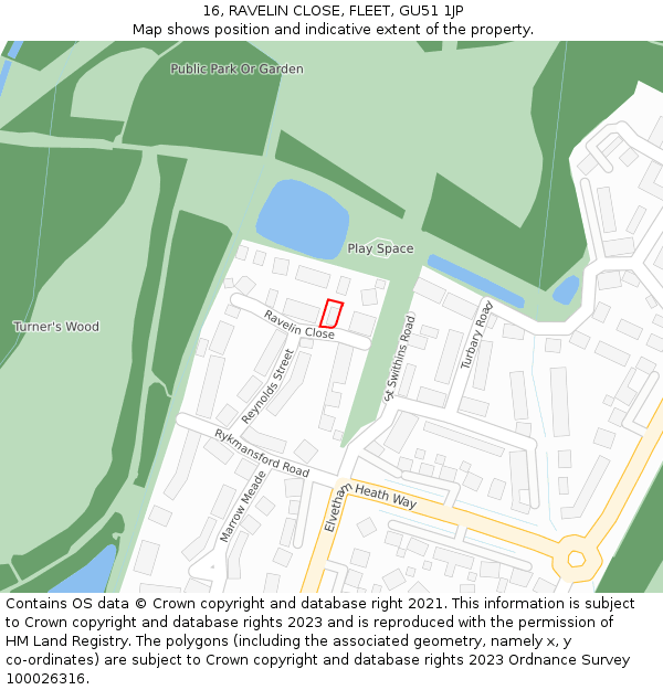 16, RAVELIN CLOSE, FLEET, GU51 1JP: Location map and indicative extent of plot