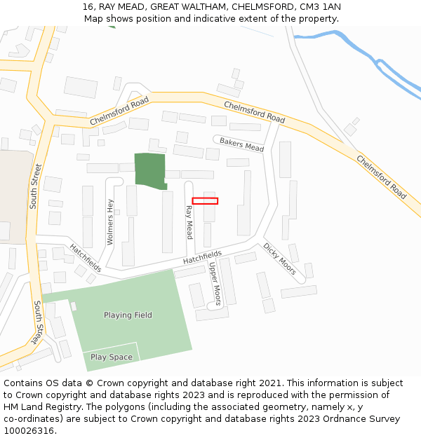 16, RAY MEAD, GREAT WALTHAM, CHELMSFORD, CM3 1AN: Location map and indicative extent of plot