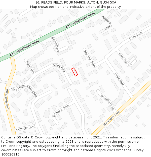 16, READS FIELD, FOUR MARKS, ALTON, GU34 5XA: Location map and indicative extent of plot