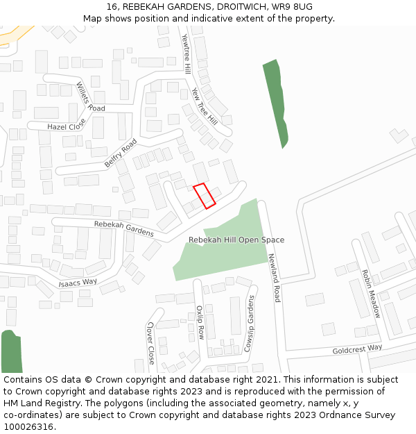 16, REBEKAH GARDENS, DROITWICH, WR9 8UG: Location map and indicative extent of plot