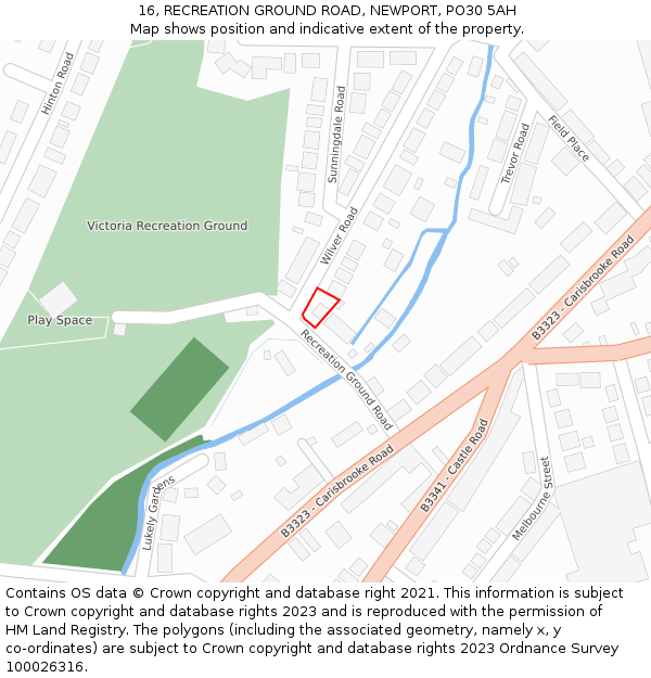 16, RECREATION GROUND ROAD, NEWPORT, PO30 5AH: Location map and indicative extent of plot