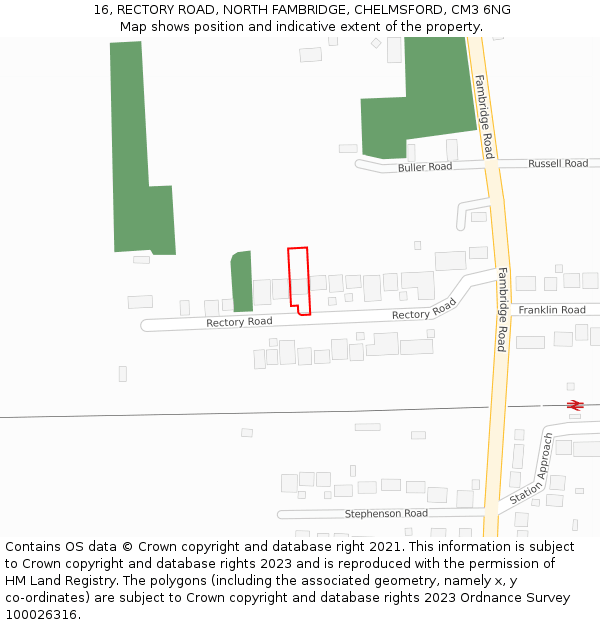 16, RECTORY ROAD, NORTH FAMBRIDGE, CHELMSFORD, CM3 6NG: Location map and indicative extent of plot
