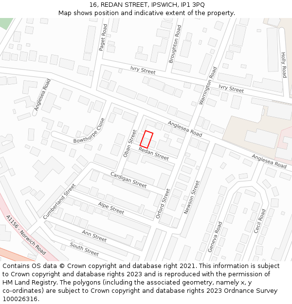 16, REDAN STREET, IPSWICH, IP1 3PQ: Location map and indicative extent of plot