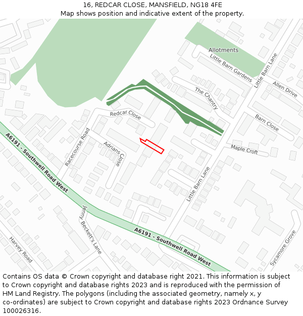 16, REDCAR CLOSE, MANSFIELD, NG18 4FE: Location map and indicative extent of plot