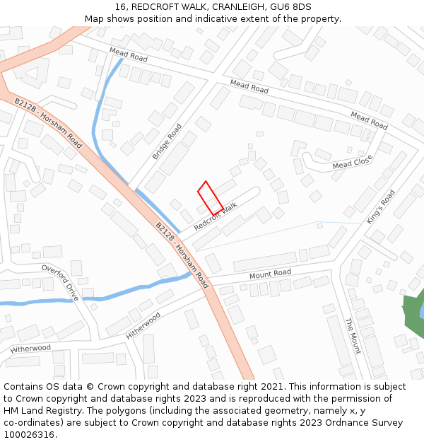 16, REDCROFT WALK, CRANLEIGH, GU6 8DS: Location map and indicative extent of plot
