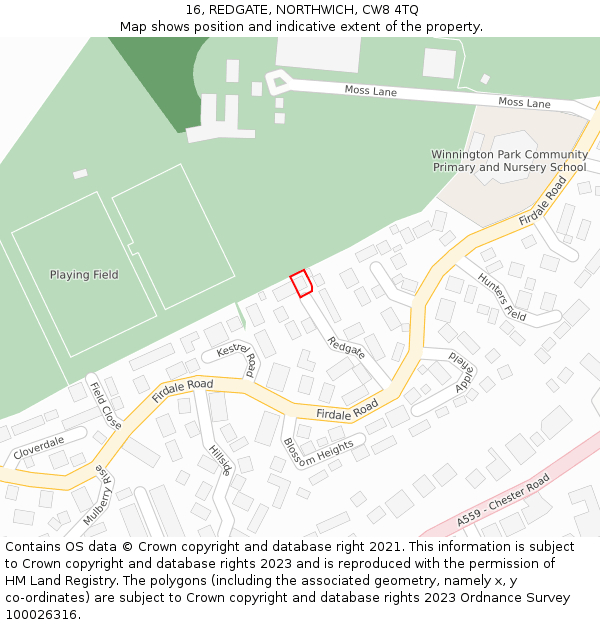 16, REDGATE, NORTHWICH, CW8 4TQ: Location map and indicative extent of plot