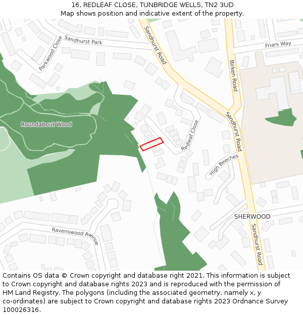 16, REDLEAF CLOSE, TUNBRIDGE WELLS, TN2 3UD: Location map and indicative extent of plot