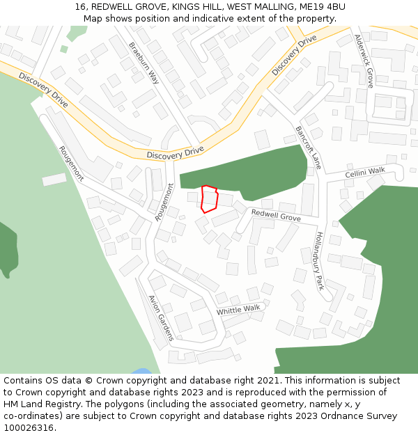 16, REDWELL GROVE, KINGS HILL, WEST MALLING, ME19 4BU: Location map and indicative extent of plot