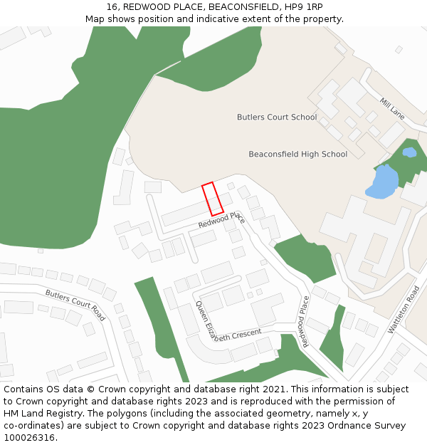 16, REDWOOD PLACE, BEACONSFIELD, HP9 1RP: Location map and indicative extent of plot