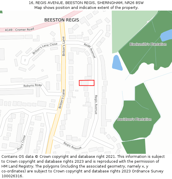 16, REGIS AVENUE, BEESTON REGIS, SHERINGHAM, NR26 8SW: Location map and indicative extent of plot