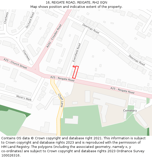 16, REIGATE ROAD, REIGATE, RH2 0QN: Location map and indicative extent of plot