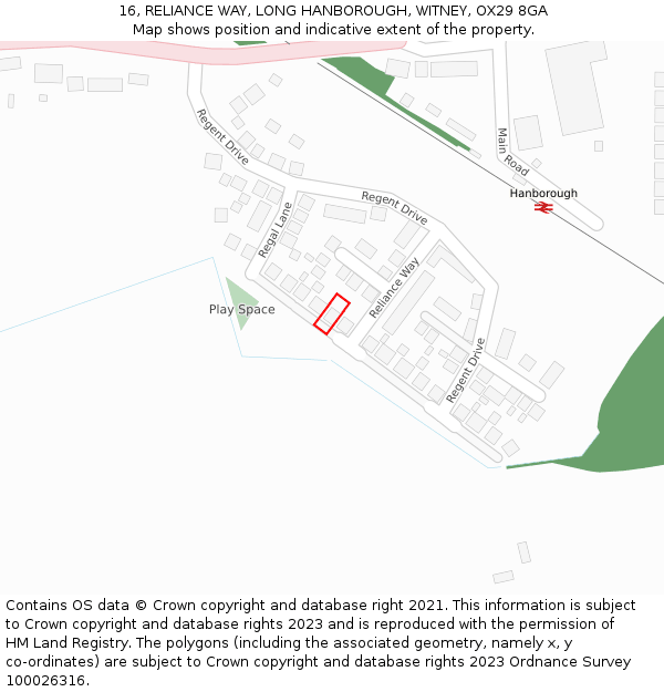 16, RELIANCE WAY, LONG HANBOROUGH, WITNEY, OX29 8GA: Location map and indicative extent of plot