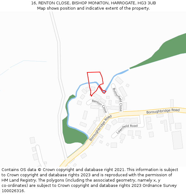 16, RENTON CLOSE, BISHOP MONKTON, HARROGATE, HG3 3UB: Location map and indicative extent of plot