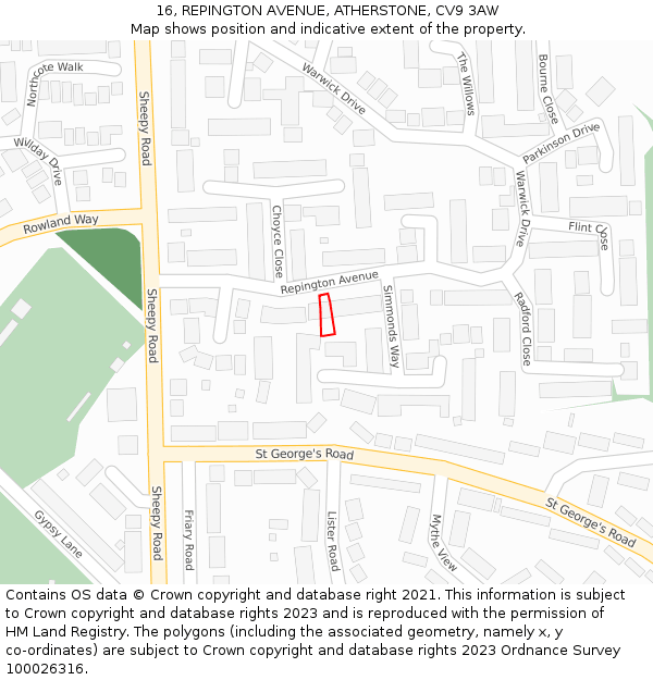 16, REPINGTON AVENUE, ATHERSTONE, CV9 3AW: Location map and indicative extent of plot