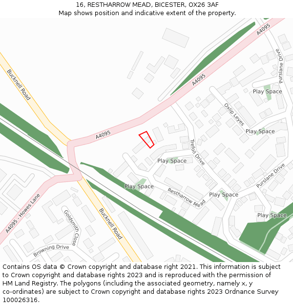 16, RESTHARROW MEAD, BICESTER, OX26 3AF: Location map and indicative extent of plot