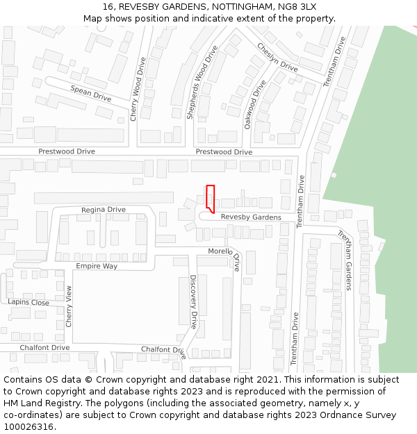 16, REVESBY GARDENS, NOTTINGHAM, NG8 3LX: Location map and indicative extent of plot