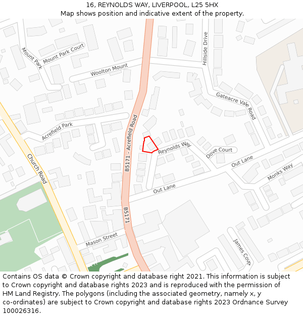 16, REYNOLDS WAY, LIVERPOOL, L25 5HX: Location map and indicative extent of plot