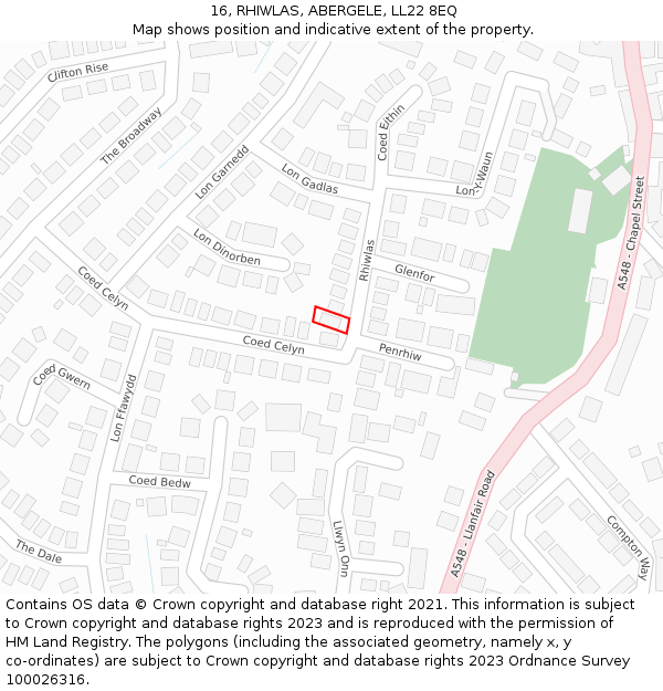 16, RHIWLAS, ABERGELE, LL22 8EQ: Location map and indicative extent of plot