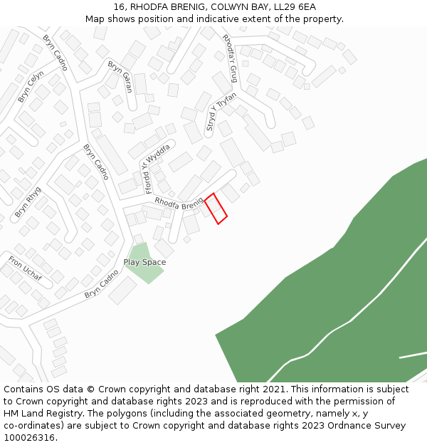 16, RHODFA BRENIG, COLWYN BAY, LL29 6EA: Location map and indicative extent of plot