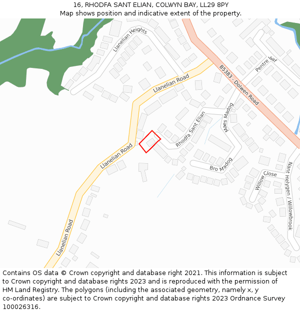 16, RHODFA SANT ELIAN, COLWYN BAY, LL29 8PY: Location map and indicative extent of plot