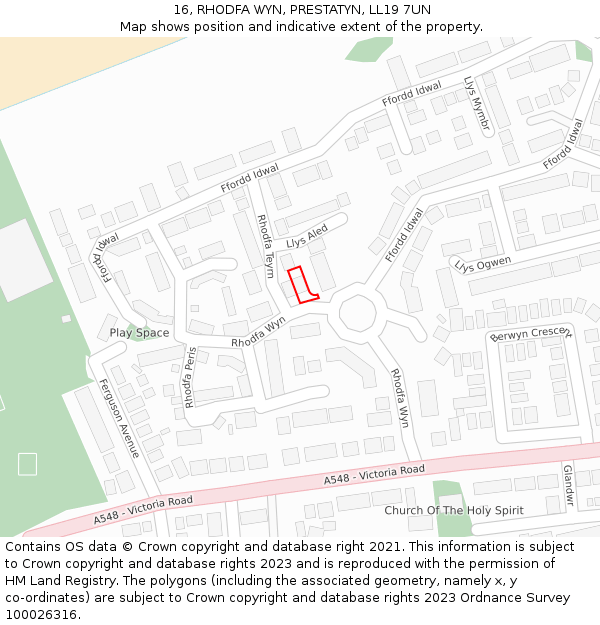 16, RHODFA WYN, PRESTATYN, LL19 7UN: Location map and indicative extent of plot