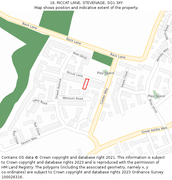 16, RICCAT LANE, STEVENAGE, SG1 3XY: Location map and indicative extent of plot