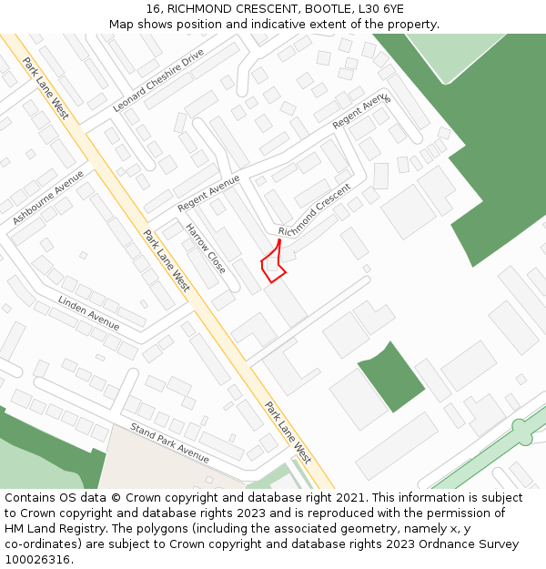 16, RICHMOND CRESCENT, BOOTLE, L30 6YE: Location map and indicative extent of plot