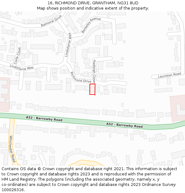 16, RICHMOND DRIVE, GRANTHAM, NG31 8UD: Location map and indicative extent of plot