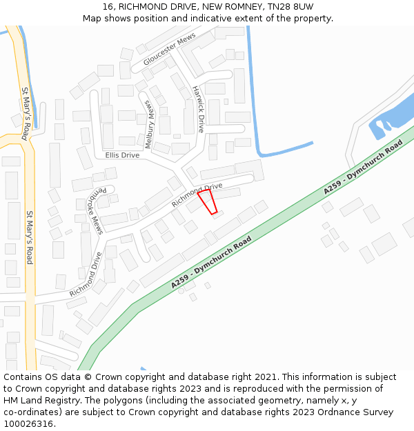 16, RICHMOND DRIVE, NEW ROMNEY, TN28 8UW: Location map and indicative extent of plot