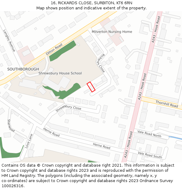 16, RICKARDS CLOSE, SURBITON, KT6 6RN: Location map and indicative extent of plot