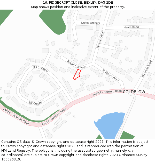 16, RIDGECROFT CLOSE, BEXLEY, DA5 2DE: Location map and indicative extent of plot
