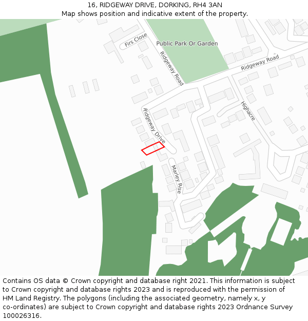 16, RIDGEWAY DRIVE, DORKING, RH4 3AN: Location map and indicative extent of plot