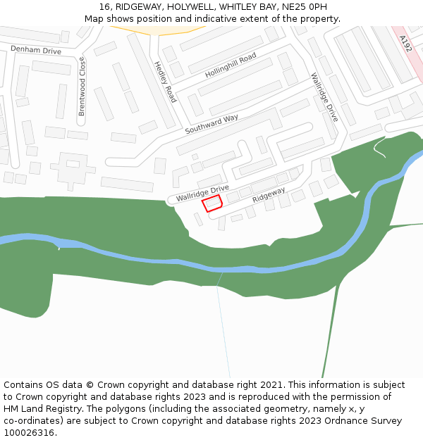 16, RIDGEWAY, HOLYWELL, WHITLEY BAY, NE25 0PH: Location map and indicative extent of plot