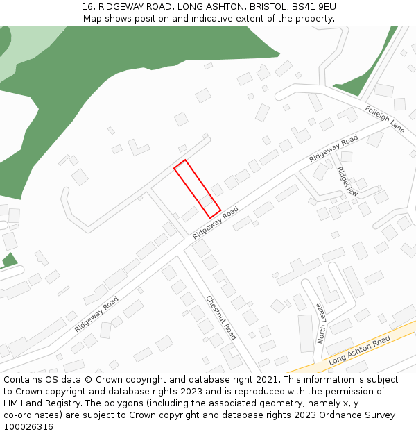 16, RIDGEWAY ROAD, LONG ASHTON, BRISTOL, BS41 9EU: Location map and indicative extent of plot